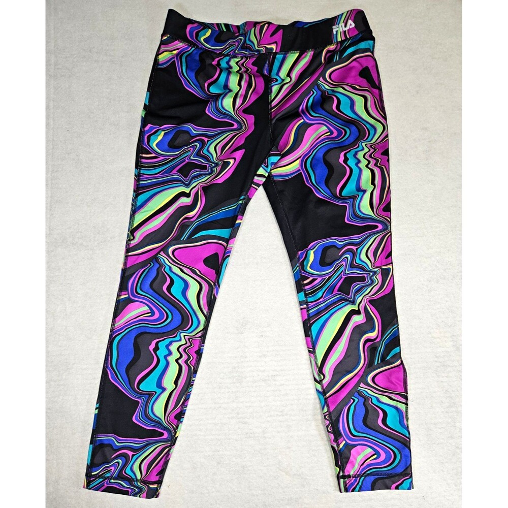 FILA Sport Women's XL Leggings Multicolor Black Abstract Print Stretch Pull-On